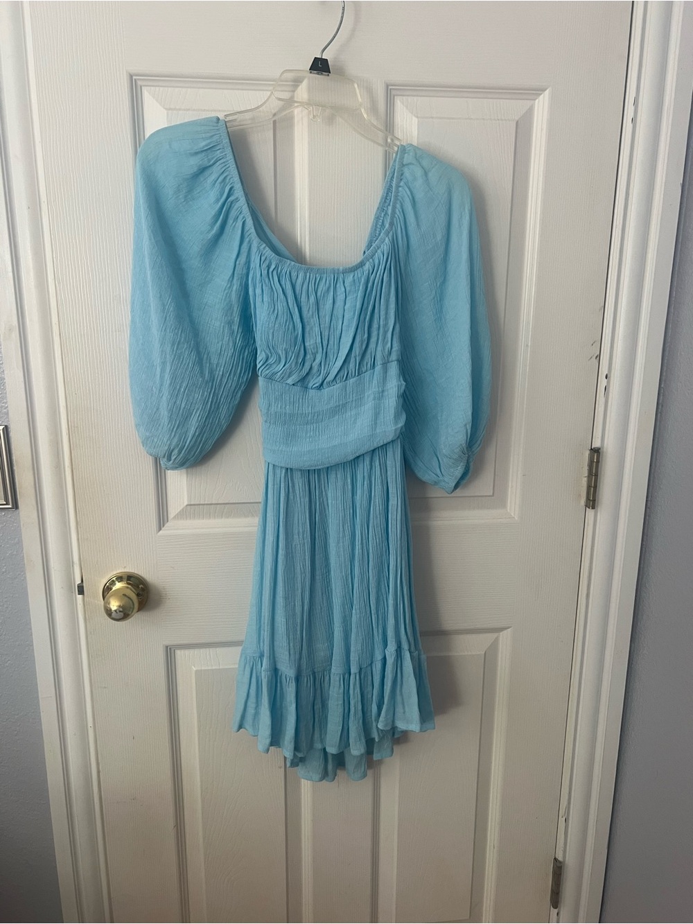 Source Unknown Sky-Blue Puff Sleeve Mini Dress